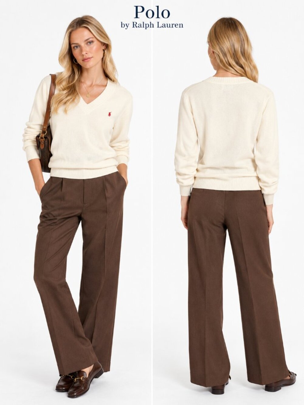 Polo Ralph Lauren V-Neck Knit Sweater Cream Ivory Red Pony Preppy Size M - Picture 6 of 6